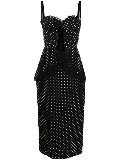 Alessandra Rich Polka Dot Print Silk Midi Dress In Black & White