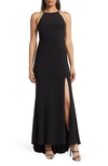 Jump Apparel Halter Neck High-low Gown In Blk