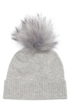 Nordstrom Rack Faux Fur Cashmere Pompom Beanie In Grey Micro Heather