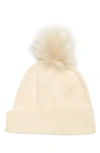 Nordstrom Rack Faux Fur Cashmere Pompom Beanie In Ivory Cloud