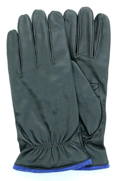 Portolano Tech Leather Gloves In Black/ Happy Blue