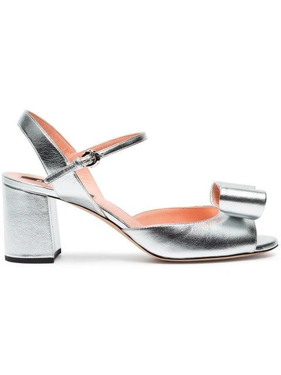 Rochas Silver Bow 70 Leather Sandals In Metallic