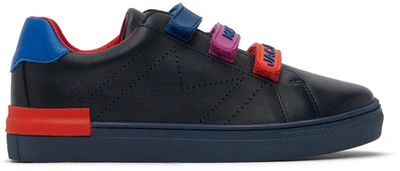 Marc Jacobs Kids Black Rubber Strap Sneakers In 84e Dark Blue