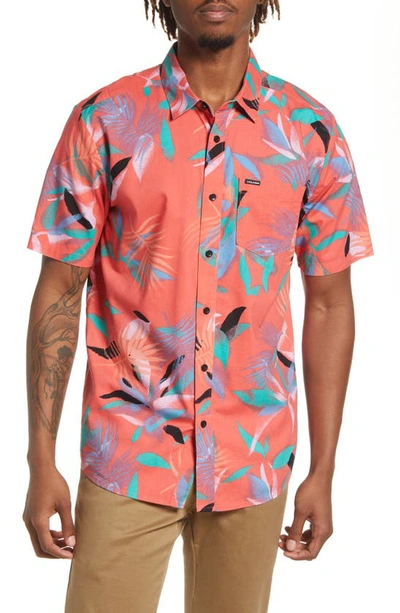Volcom Leaf Spray Classic Fit Short Sleeve Button-up Shirt In Multi