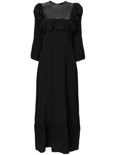 Rochas Ruffle Trim Long Dress In Black