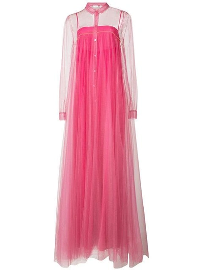 Vionnet Long Pleated Sheer Dress In Pink