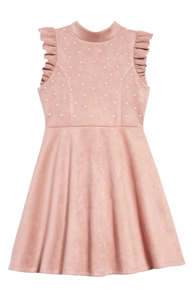 Ava & Yelly Kids' Mock Neck Faux Suede Dress In Mauve