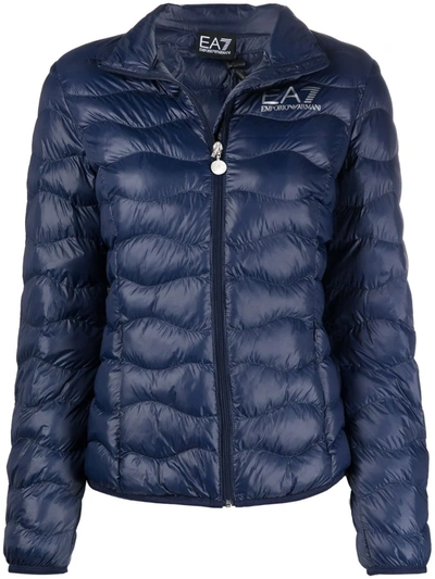 Ea7 Logo Print Puffer Jacket In Blue
