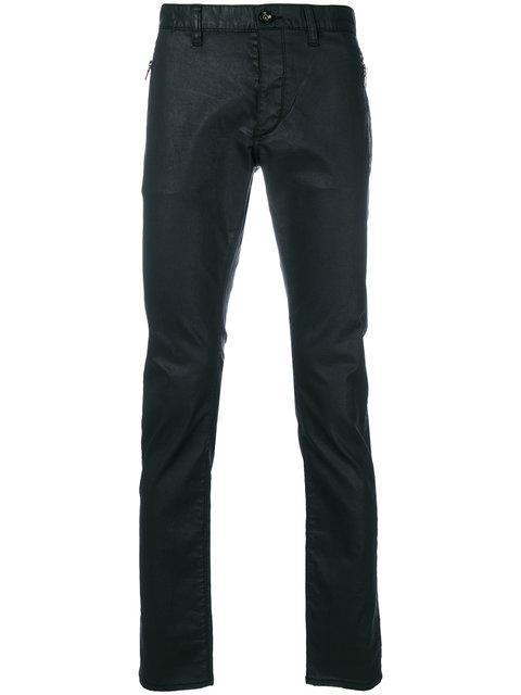John Varvatos Wet Look Slim Trousers - Black | ModeSens