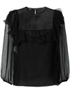 Rochas Sheer Ruffle-trim Blouse In Black