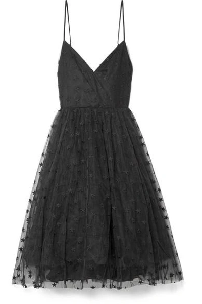 Jcrew Embroidered Tulle Midi Dress In Black