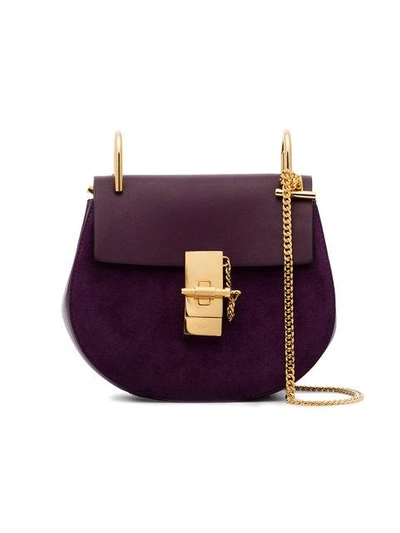 Chloé Drew Mini Suede Shoulder Bag In Pink & Purple