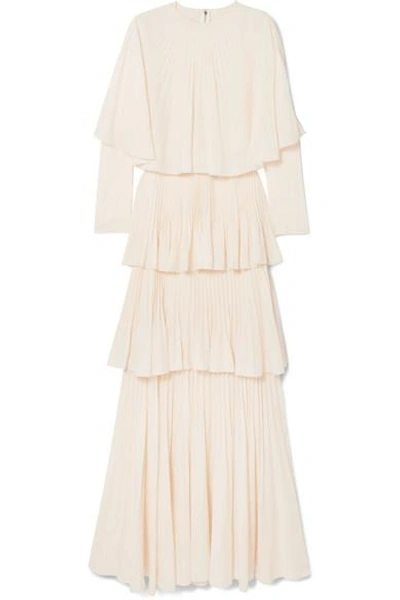 Antonio Berardi Tiered Plissé-crepe De Chine Gown In White