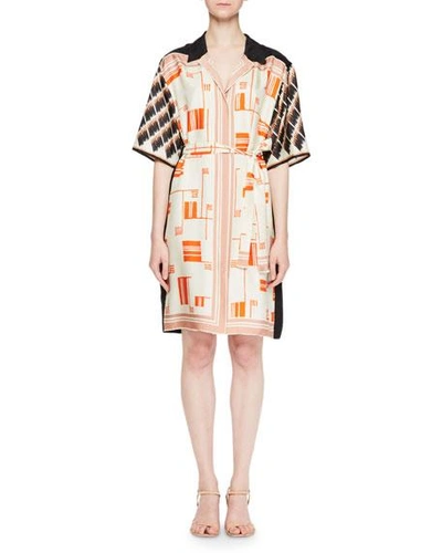 Dries Van Noten Dopos Geometric-print Silk Dress In Ecru