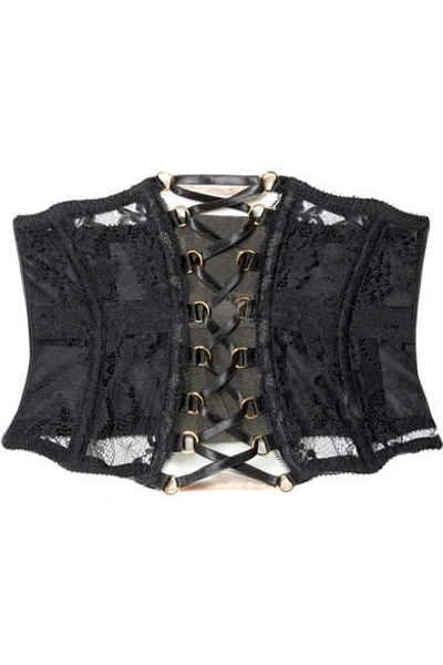 Agent Provocateur Essie Satin-trimmed Leavers Lace And Stretch-tulle Corset In Black