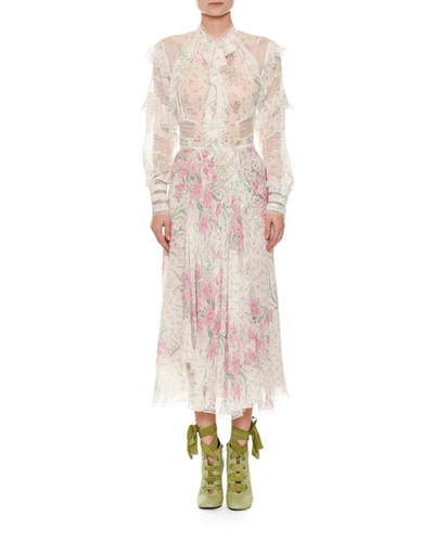 Ermanno Scervino Long-sleeve Button-front Floral-print Ankle-length Dress