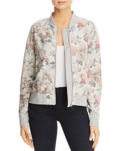 Three Dots Floral Print Knit Bomber Jacket In Multi