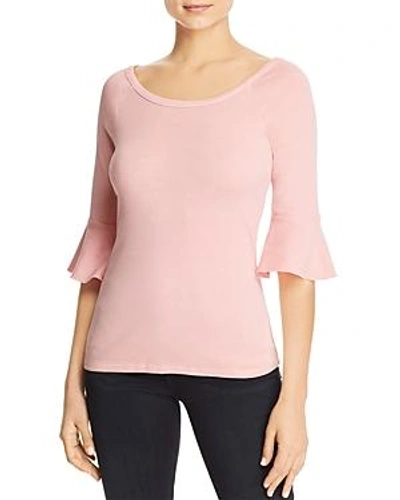 Three Dots Cotton Bell-sleeve Top In Pink Kiss