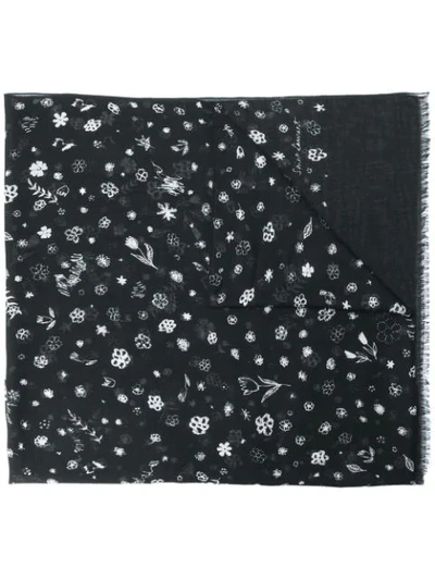 Saint Laurent Floral Print Scarf In Black