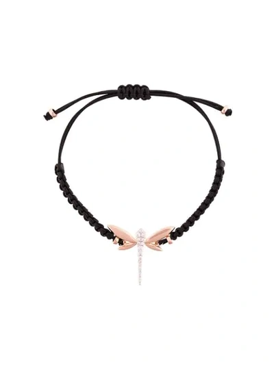 Anapsara 18kt Rose Gold Dragonfly Diamond Rope Bracelet In Black