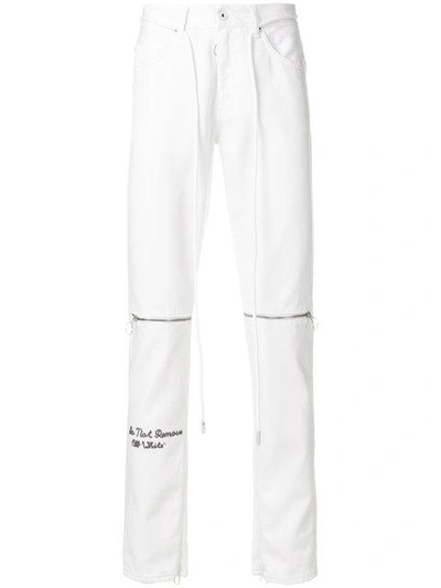 Off-white Cropped Embroidered Jeans In White