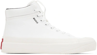 Hugo White Dyer High-top Sneakers In 100 White