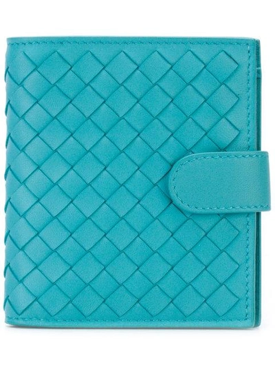 Bottega Veneta Aqua Intrecciato Nappa Mini Wallet In Blue