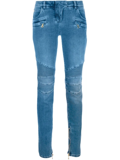 Balmain Blue Moto Skinny Jeans