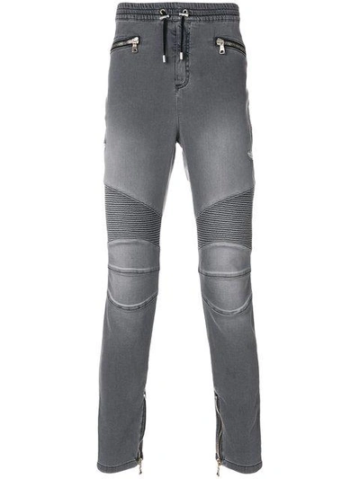 Balmain Biker Skinny Trousers In Grey