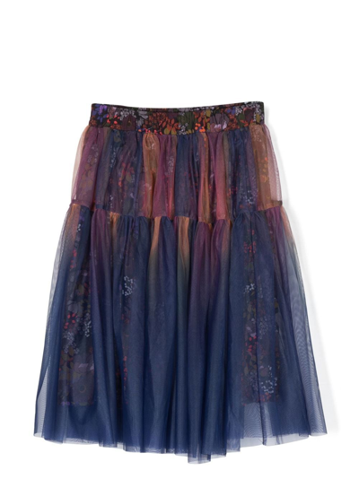 Paade Mode Kids' Floral Jersey And Tulle Skirt In Blue