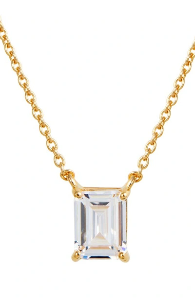 Savvy Cie Jewels Vermeil Emerald Cut Cz Birth Stone Box Cut Necklace In Clear-april