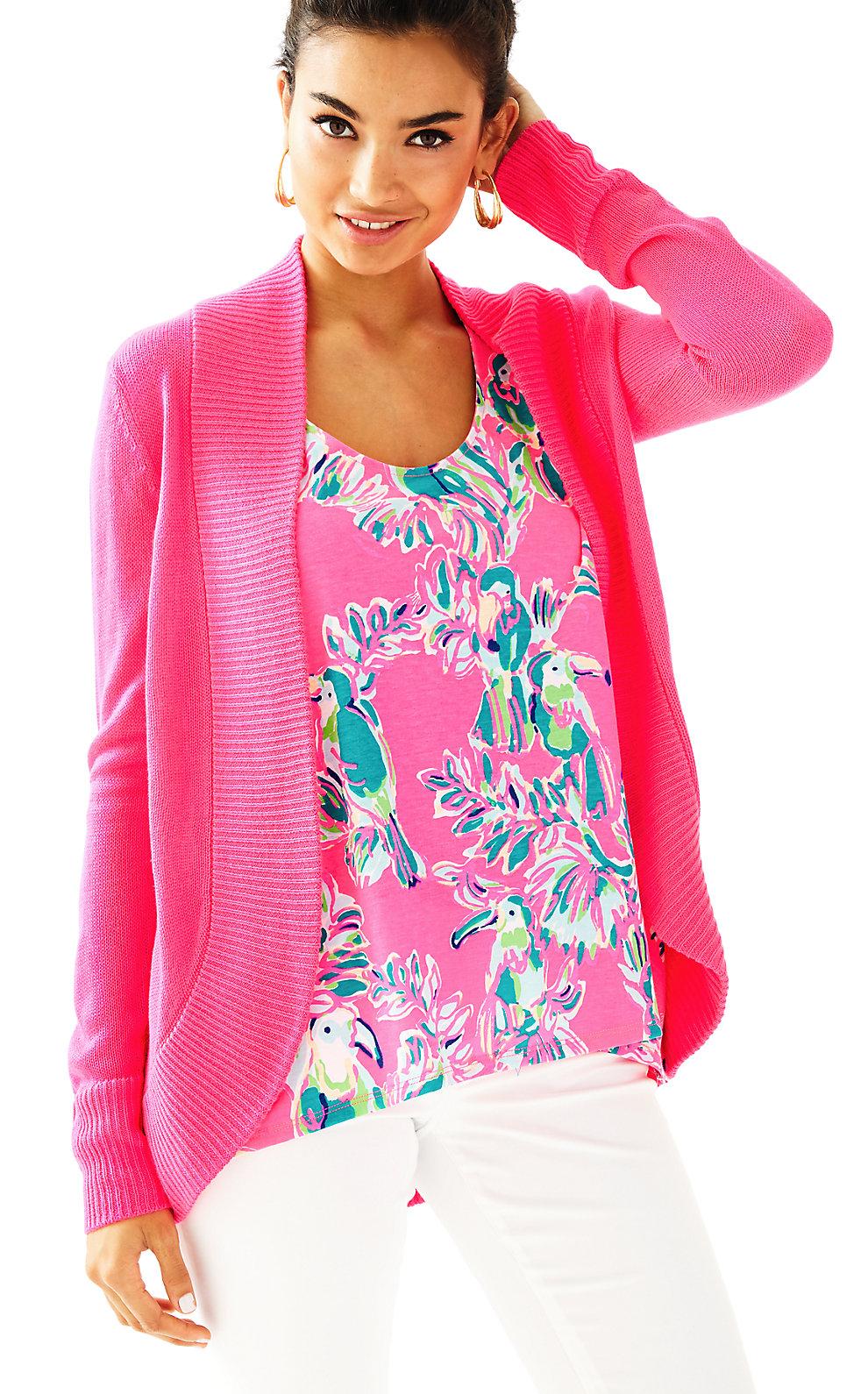 Lilly Pulitzer Amalie Open Front Cardigan In Dragonfruit Pink | ModeSens