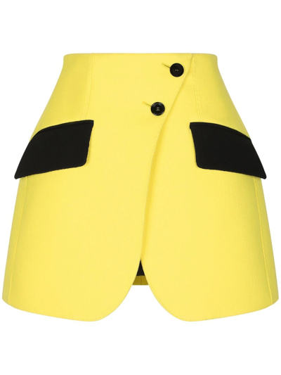 Dolce & Gabbana Asymmetric Wool Gabardine Mini Skirt In Yellow