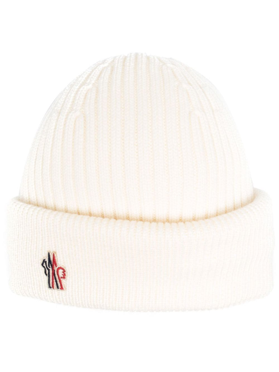 Moncler Knitted Logo-embroidered Hat In Cream