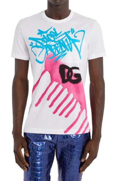 Dolce & Gabbana Cotton T-shirt With Spray-paint Graffiti Print In White