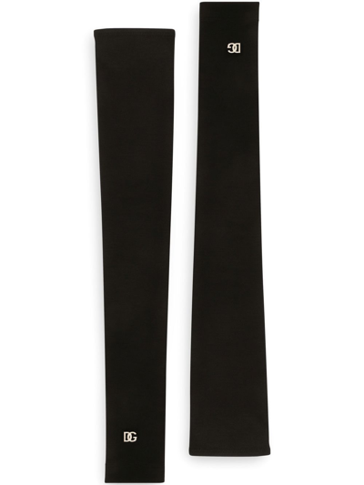 Dolce & Gabbana Logo-plaque Fingerless Gloves In Black