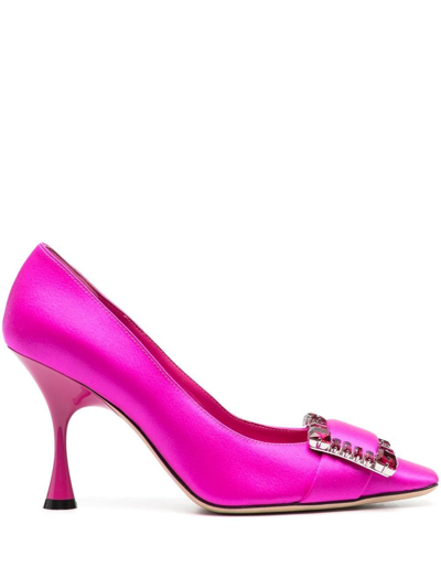 Sergio Rossi Crystal-embellished Square-toe 95mm Pumps In Purple