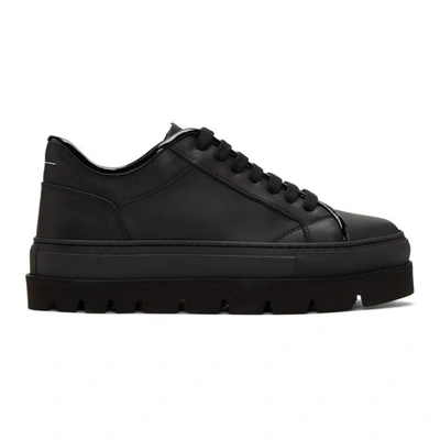 Mm6 Maison Margiela Black Leather Flatform Sneakers In 900 Black