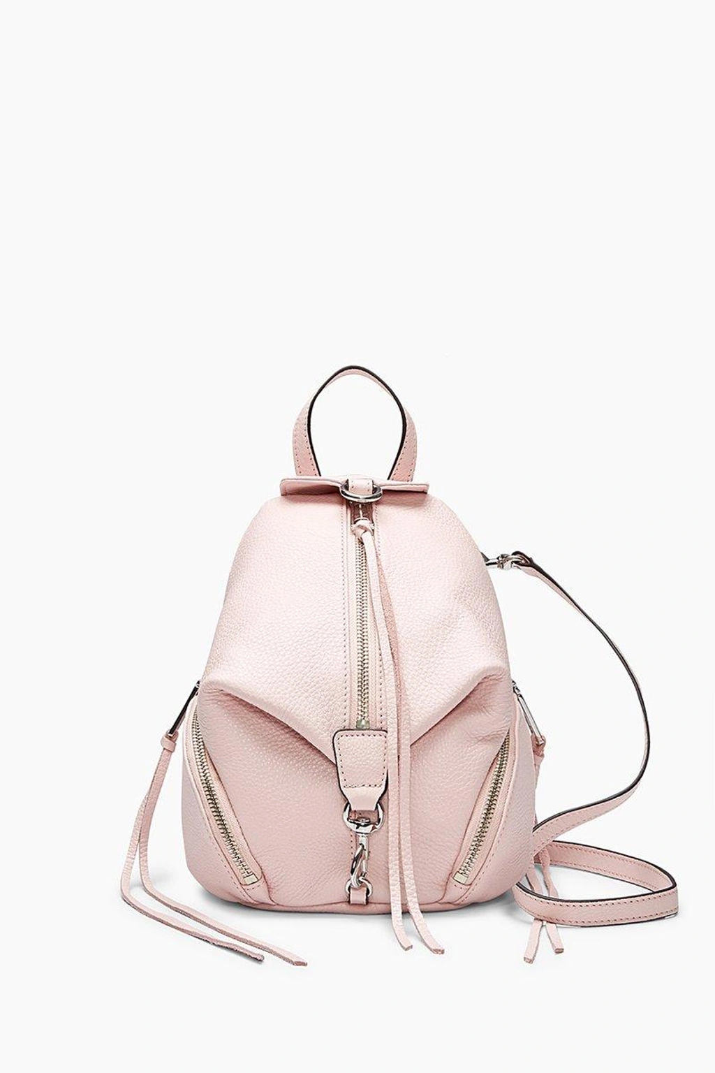 Rebecca Minkoff Convertible Mini Julian Backpack in Light Pink Pebbled Leather Minkoff Mini Julian Rebecca Minkoff Zip Backpack Peach Mini  main image 2