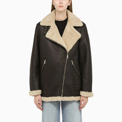 Swd By S.w.o.r.d. Short Sheepskin Jacket In Brown Leather And Shearling