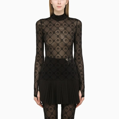 Marine Serre Black Tulle Top With Embroidery