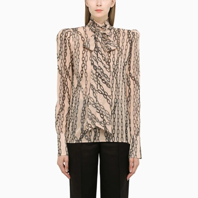 Philosophy Nude-coloured Silk Blouse With Chain Print In Grey