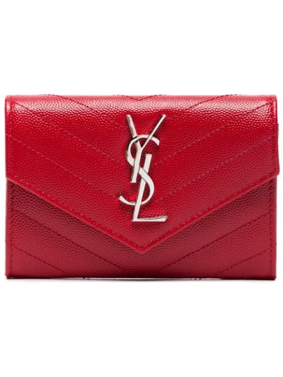 Saint Laurent Monogram Logo Plaque Envelope Purse In Red