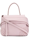 Tod's Wave Mini Studded Textured-leather Tote In Pink