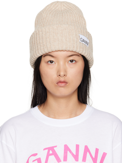 Ganni Ribbed-knit Beanie In Neutrals