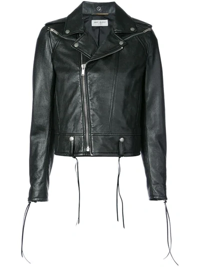 Saint Laurent Lace-up Motorcycle Leather Jacket In Black
