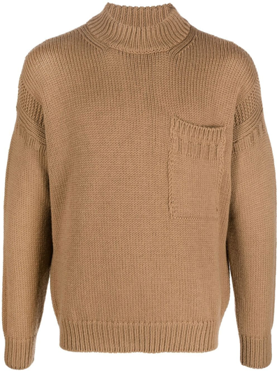 Ten C Oversized Camel-coloured Wool Sweater In Brown