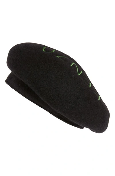 Kenzo Souvenir Logo-embroidered Wool Beret In Black