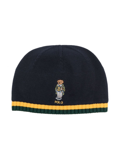 Ralph Lauren Kids' Polo Bear Embroidered Knitted Beanie In Blue