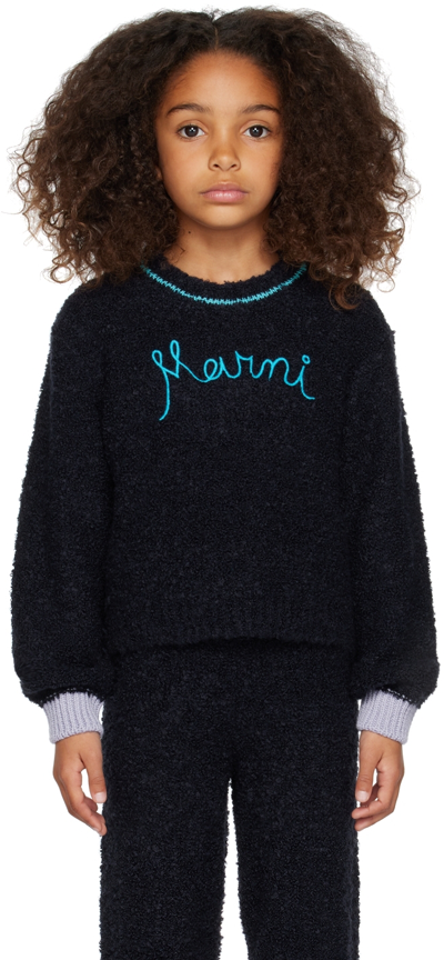 Marni Teen Embroidered-logo Crew-neck Jumper In Blue